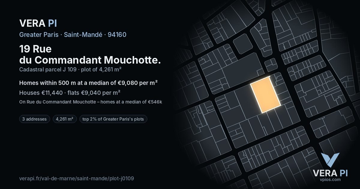 19 Rue du Commandant Mouchotte, Saint-Mandé at night – the plot lit, the parcels around coloured by the prices near them