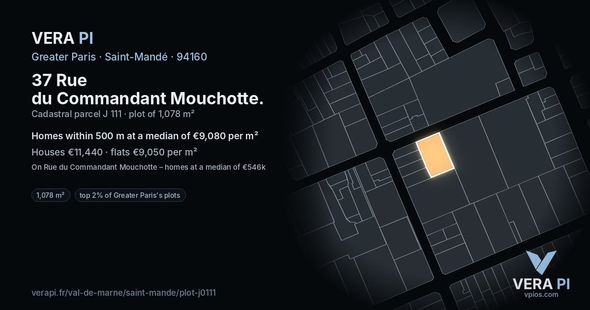 37 Rue du Commandant Mouchotte, Saint-Mandé at night – the plot lit, the parcels around coloured by the prices near them