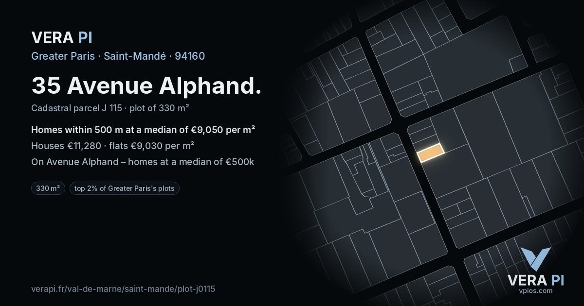 35 Avenue Alphand, Saint-Mandé at night – the plot lit, the parcels around coloured by the prices near them
