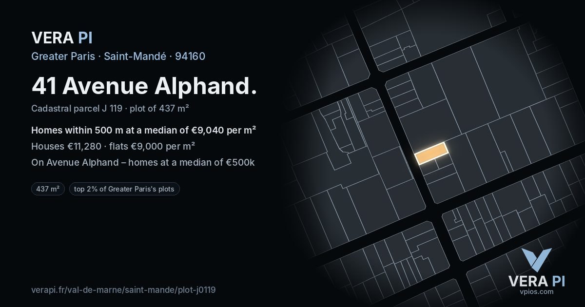 41 Avenue Alphand, Saint-Mandé at night – the plot lit, the parcels around coloured by the prices near them