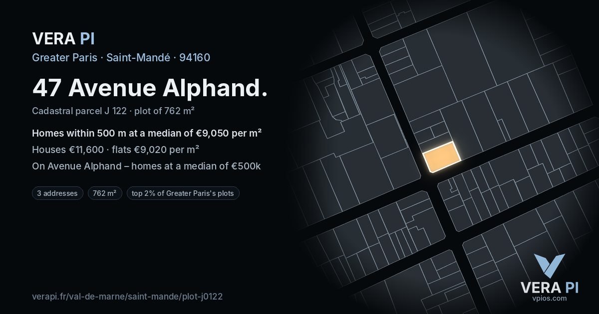 47 Avenue Alphand, Saint-Mandé at night – the plot lit, the parcels around coloured by the prices near them