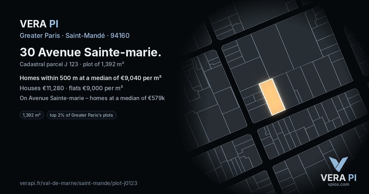 30 Avenue Sainte-marie, Saint-Mandé at night – the plot lit, the parcels around coloured by the prices near them
