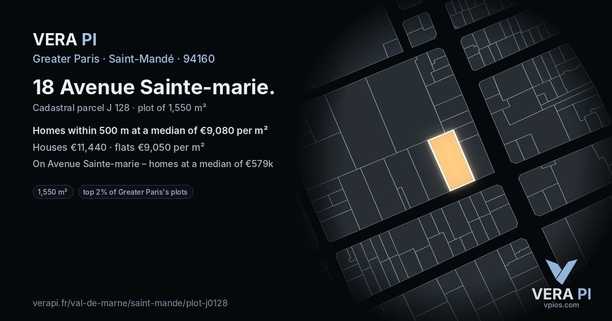 18 Avenue Sainte-marie, Saint-Mandé at night – the plot lit, the parcels around coloured by the prices near them