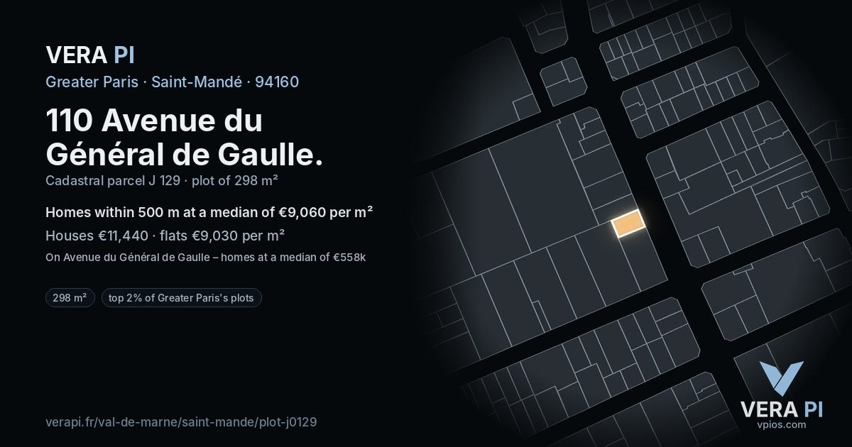 110 Avenue du Général de Gaulle, Saint-Mandé at night – the plot lit, the parcels around coloured by the prices near them