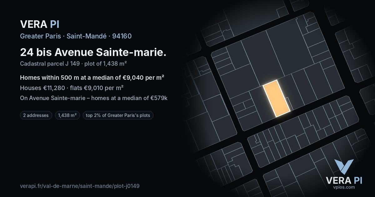 24 bis Avenue Sainte-marie, Saint-Mandé at night – the plot lit, the parcels around coloured by the prices near them