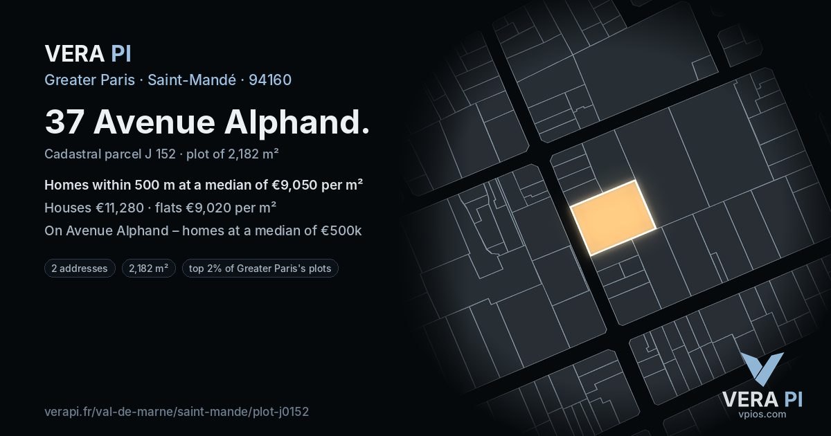 37 Avenue Alphand, Saint-Mandé at night – the plot lit, the parcels around coloured by the prices near them