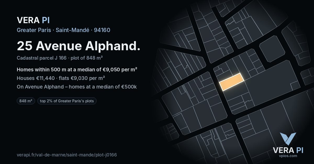 25 Avenue Alphand, Saint-Mandé at night – the plot lit, the parcels around coloured by the prices near them