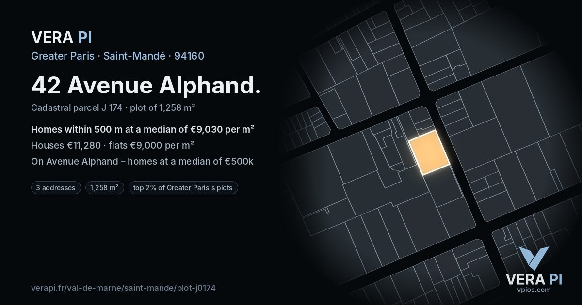 42 Avenue Alphand, Saint-Mandé at night – the plot lit, the parcels around coloured by the prices near them