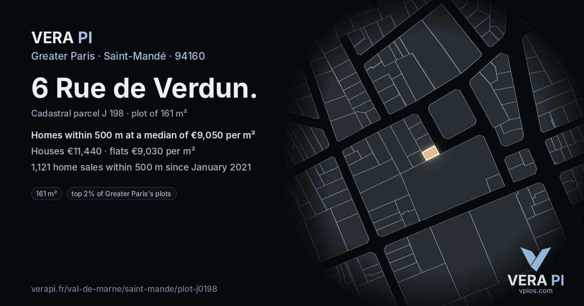 6 Rue de Verdun, Saint-Mandé at night – the plot lit, the parcels around coloured by the prices near them