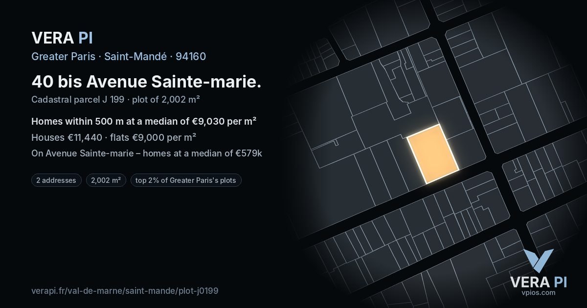 40 bis Avenue Sainte-marie, Saint-Mandé at night – the plot lit, the parcels around coloured by the prices near them