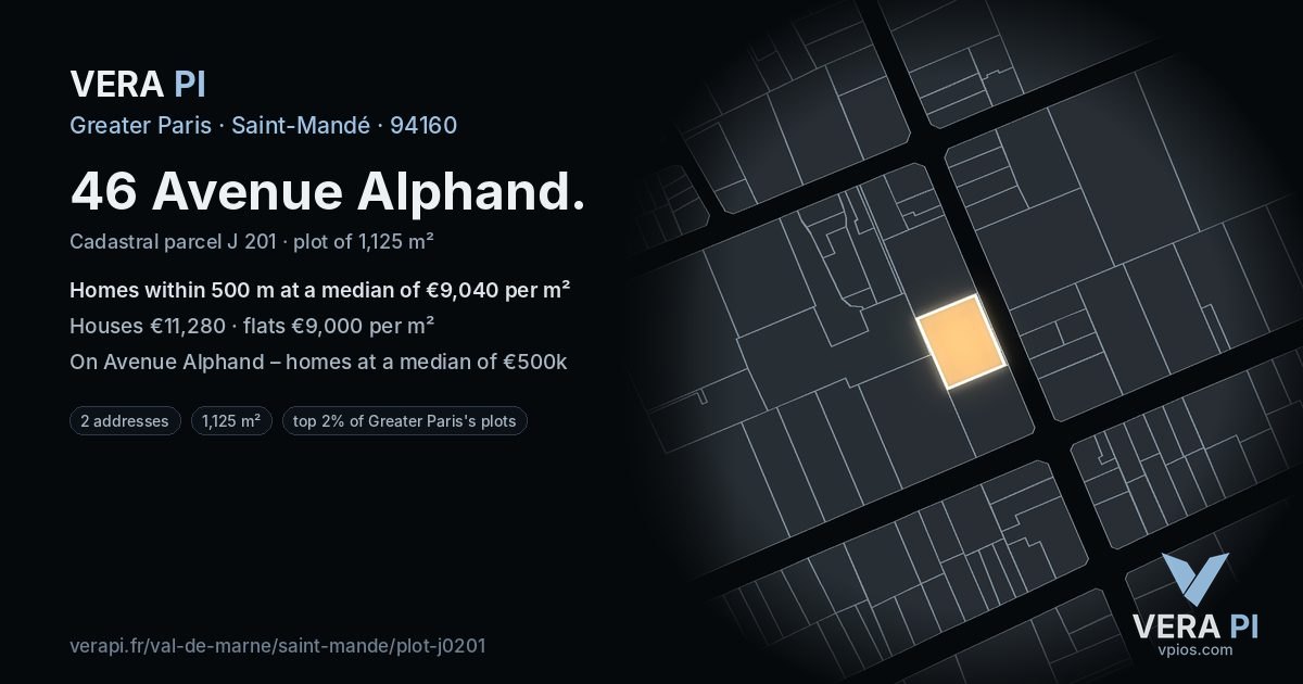 46 Avenue Alphand, Saint-Mandé at night – the plot lit, the parcels around coloured by the prices near them