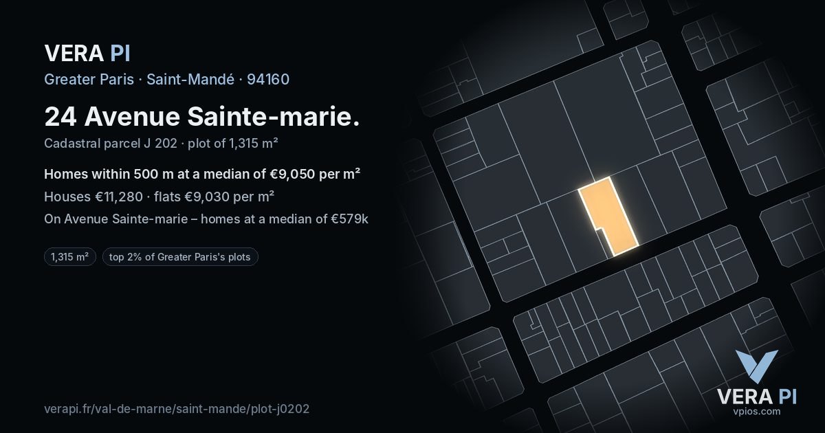 24 Avenue Sainte-marie, Saint-Mandé at night – the plot lit, the parcels around coloured by the prices near them