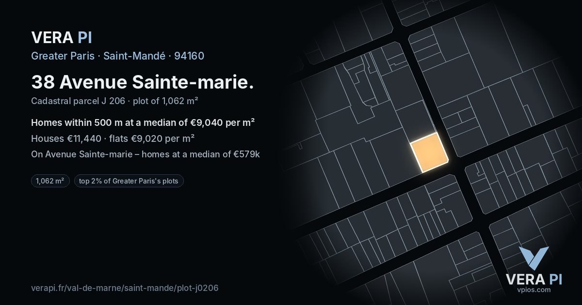 38 Avenue Sainte-marie, Saint-Mandé at night – the plot lit, the parcels around coloured by the prices near them