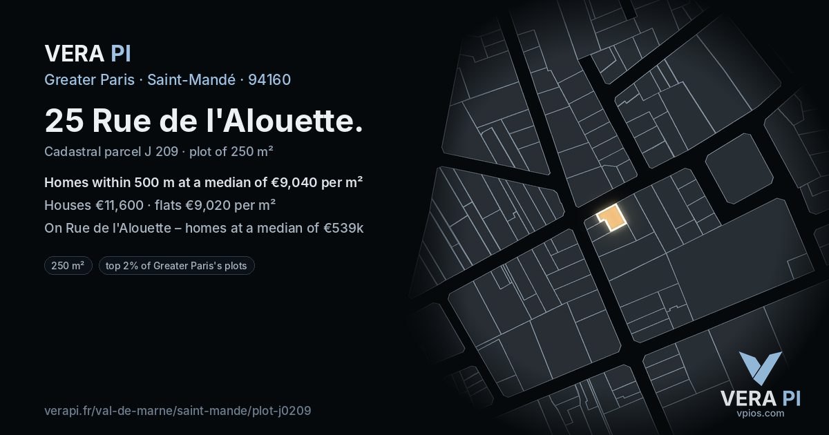25 Rue de l'Alouette, Saint-Mandé at night – the plot lit, the parcels around coloured by the prices near them