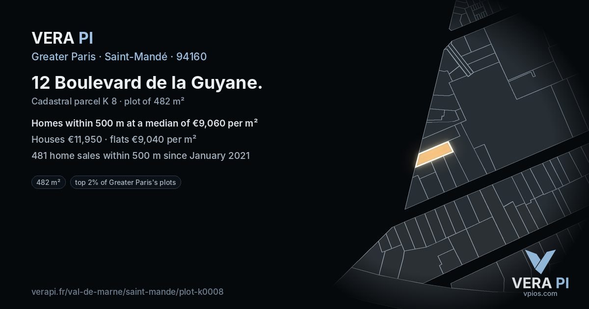 12 Boulevard de la Guyane, Saint-Mandé at night – the plot lit, the parcels around coloured by the prices near them