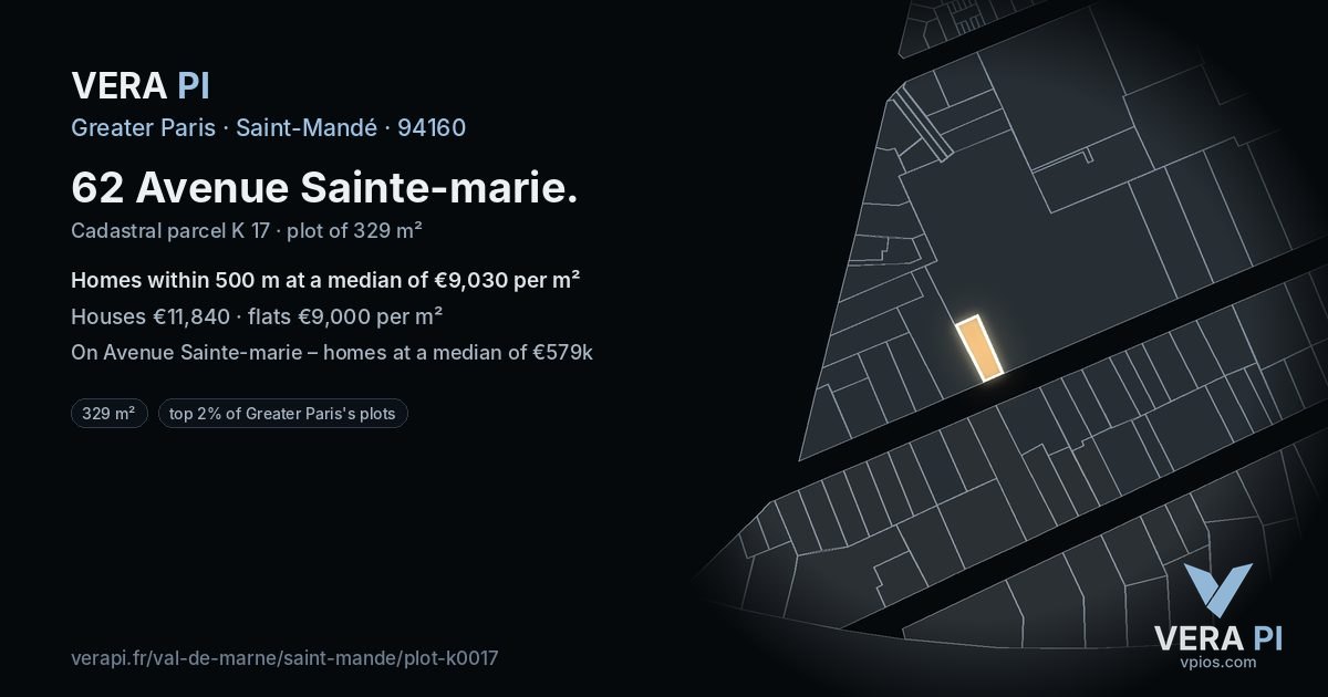 62 Avenue Sainte-marie, Saint-Mandé at night – the plot lit, the parcels around coloured by the prices near them