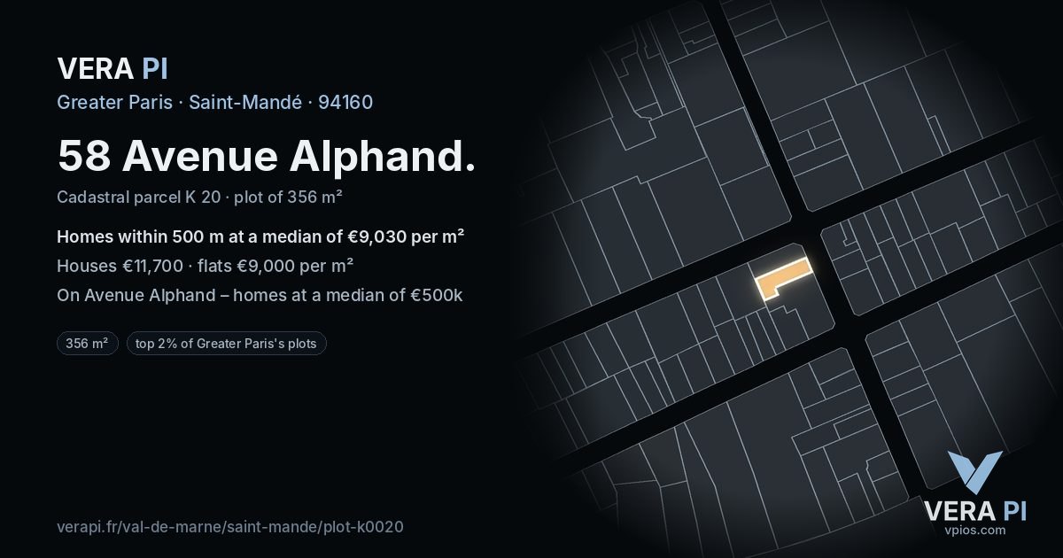 58 Avenue Alphand, Saint-Mandé at night – the plot lit, the parcels around coloured by the prices near them