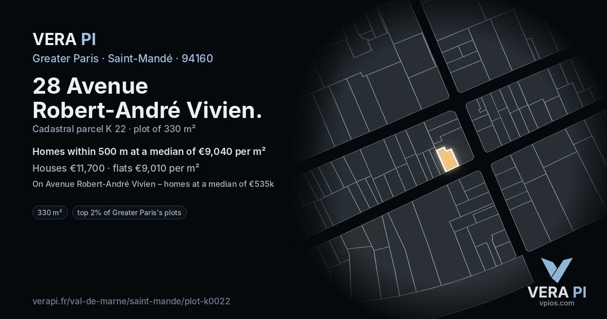 28 Avenue Robert-André Vivien, Saint-Mandé at night – the plot lit, the parcels around coloured by the prices near them