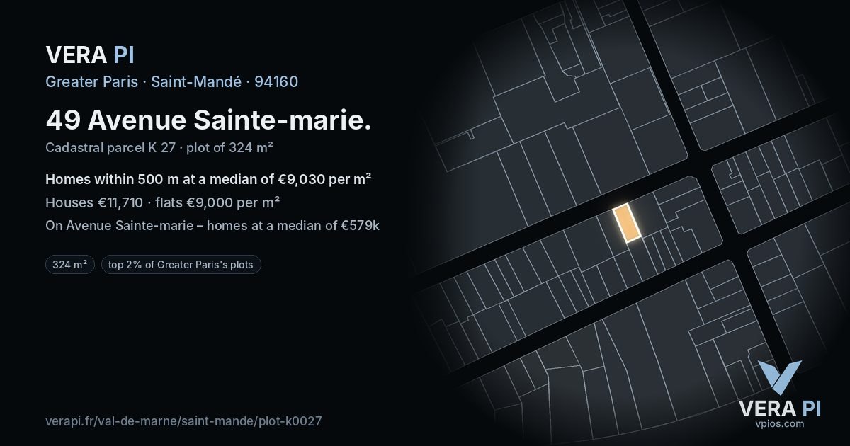 49 Avenue Sainte-marie, Saint-Mandé at night – the plot lit, the parcels around coloured by the prices near them