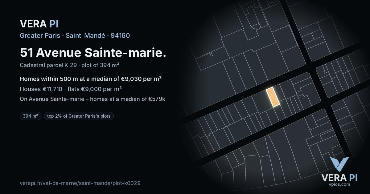 51 Avenue Sainte-marie, Saint-Mandé at night – the plot lit, the parcels around coloured by the prices near them