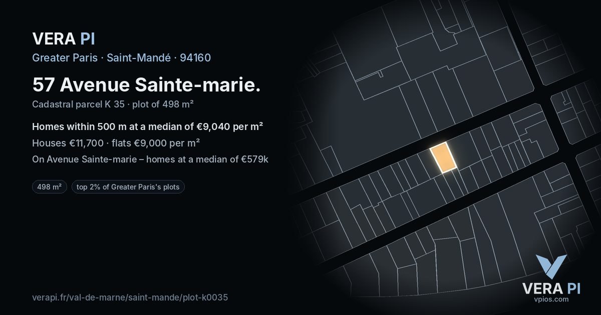 57 Avenue Sainte-marie, Saint-Mandé at night – the plot lit, the parcels around coloured by the prices near them