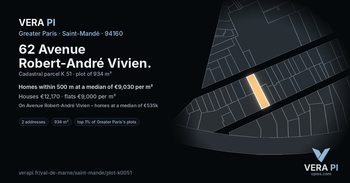 62 Avenue Robert-André Vivien, Saint-Mandé at night – the plot lit, the parcels around coloured by the prices near them