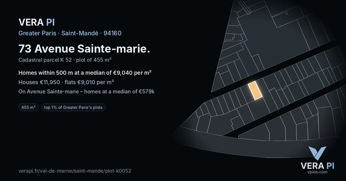 73 Avenue Sainte-marie, Saint-Mandé at night – the plot lit, the parcels around coloured by the prices near them