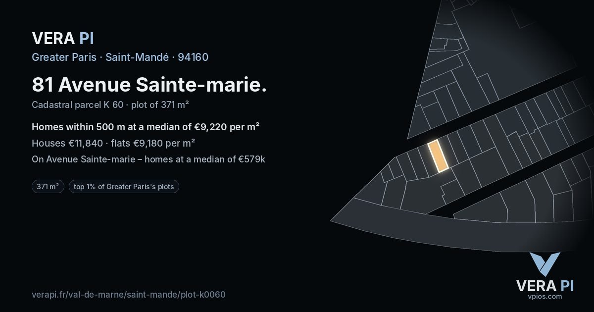 81 Avenue Sainte-marie, Saint-Mandé at night – the plot lit, the parcels around coloured by the prices near them