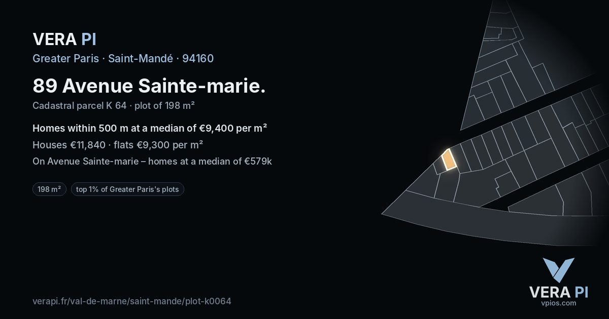 89 Avenue Sainte-marie, Saint-Mandé at night – the plot lit, the parcels around coloured by the prices near them