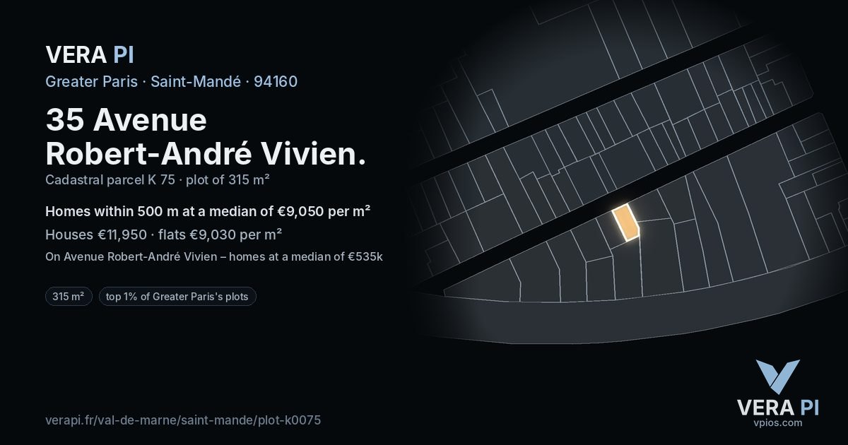 35 Avenue Robert-André Vivien, Saint-Mandé at night – the plot lit, the parcels around coloured by the prices near them