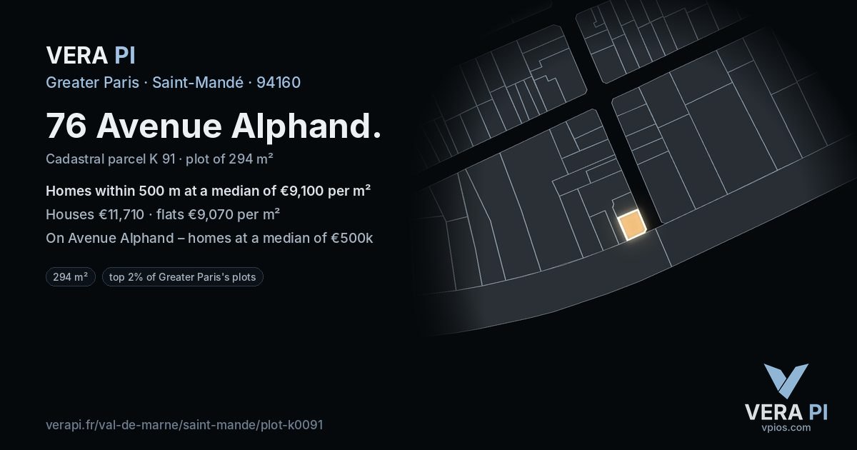 76 Avenue Alphand, Saint-Mandé at night – the plot lit, the parcels around coloured by the prices near them