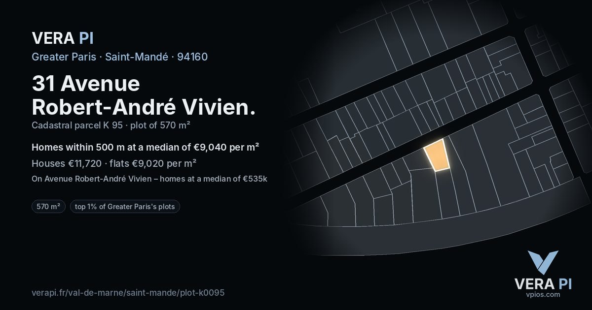 31 Avenue Robert-André Vivien, Saint-Mandé at night – the plot lit, the parcels around coloured by the prices near them