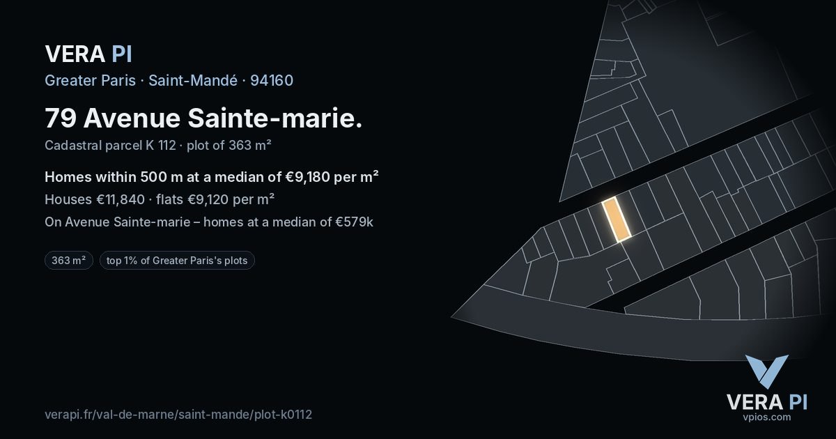 79 Avenue Sainte-marie, Saint-Mandé at night – the plot lit, the parcels around coloured by the prices near them