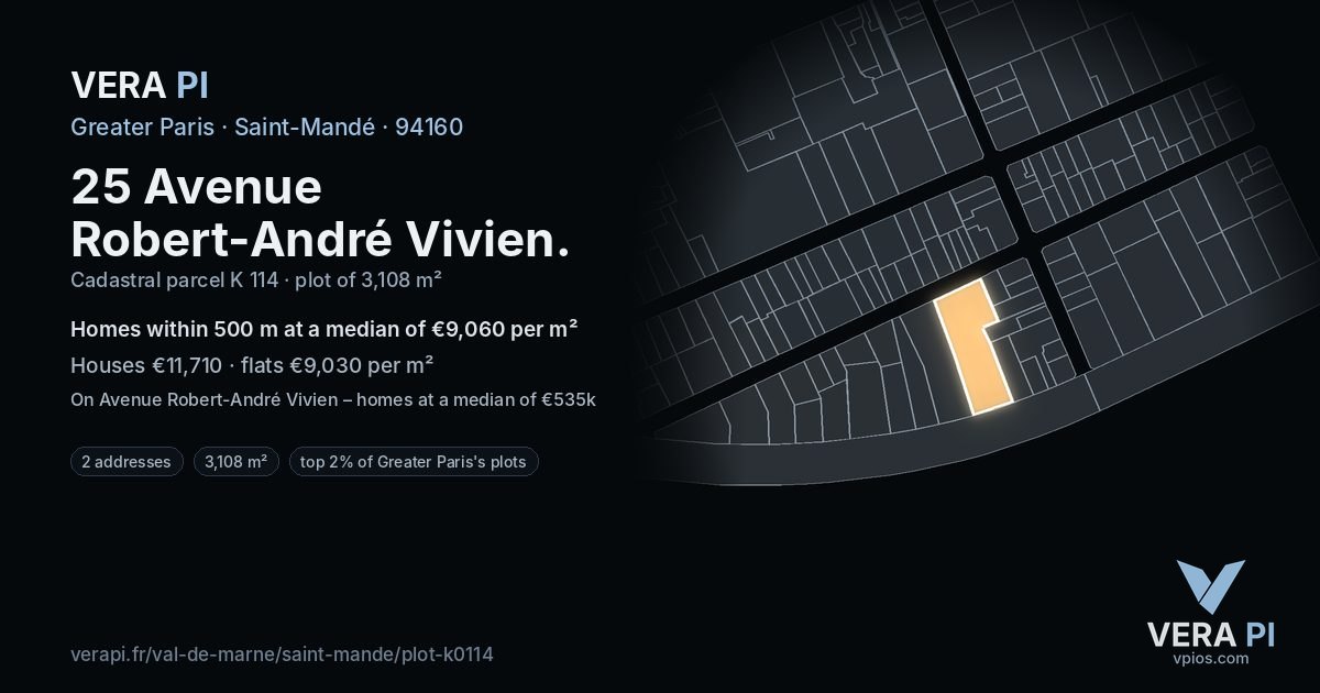 25 Avenue Robert-André Vivien, Saint-Mandé at night – the plot lit, the parcels around coloured by the prices near them