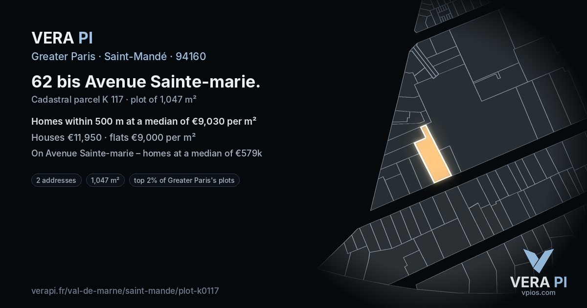 62 bis Avenue Sainte-marie, Saint-Mandé at night – the plot lit, the parcels around coloured by the prices near them