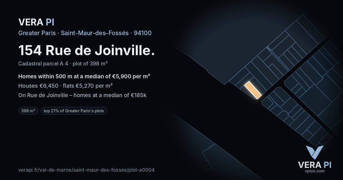 154 Rue de Joinville, Saint-Maur-des-Fossés at night – the plot lit, the parcels around coloured by the prices near them
