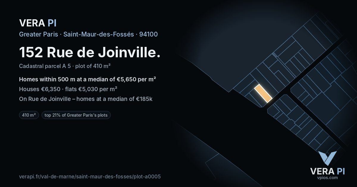 152 Rue de Joinville, Saint-Maur-des-Fossés at night – the plot lit, the parcels around coloured by the prices near them