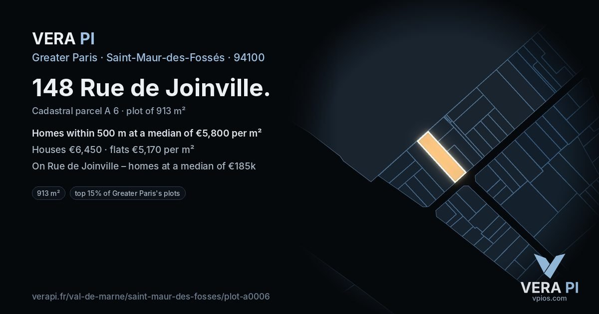 148 Rue de Joinville, Saint-Maur-des-Fossés at night – the plot lit, the parcels around coloured by the prices near them