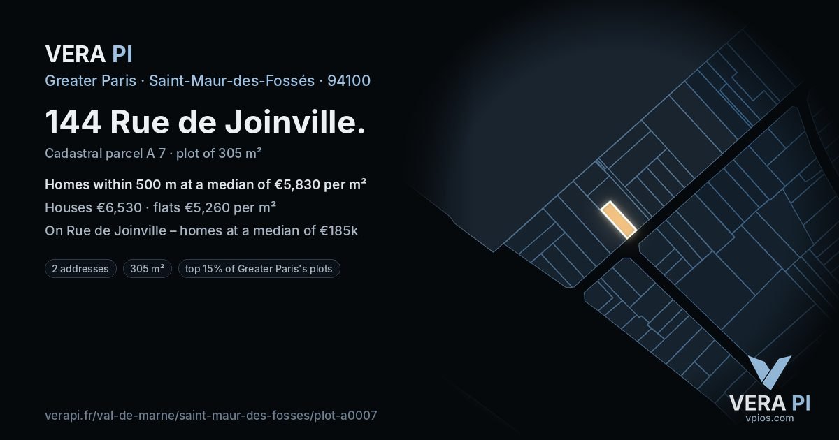 144 Rue de Joinville, Saint-Maur-des-Fossés at night – the plot lit, the parcels around coloured by the prices near them