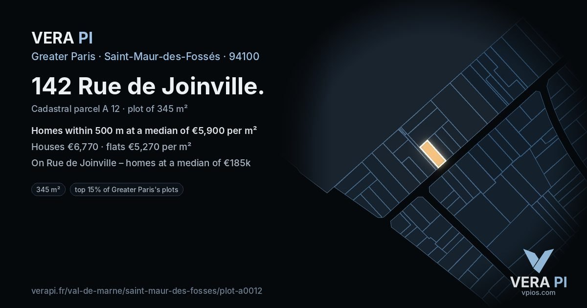 142 Rue de Joinville, Saint-Maur-des-Fossés at night – the plot lit, the parcels around coloured by the prices near them