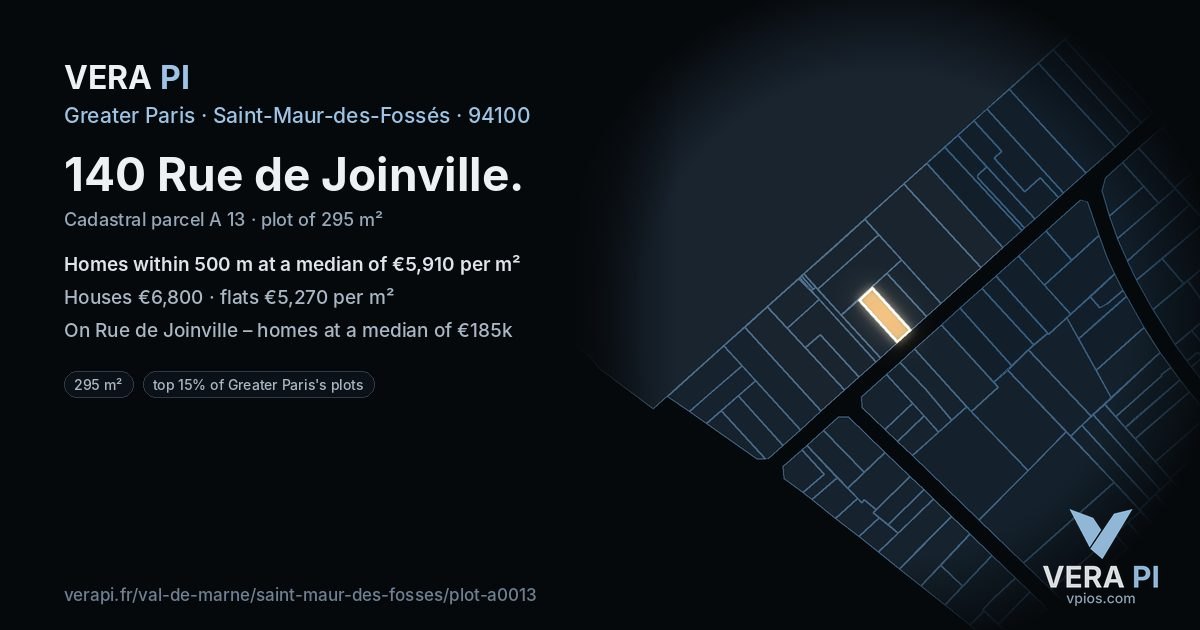 140 Rue de Joinville, Saint-Maur-des-Fossés at night – the plot lit, the parcels around coloured by the prices near them