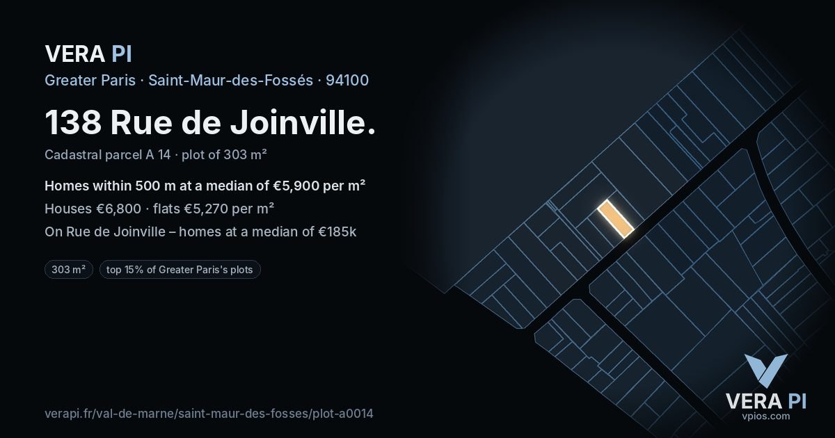 138 Rue de Joinville, Saint-Maur-des-Fossés at night – the plot lit, the parcels around coloured by the prices near them
