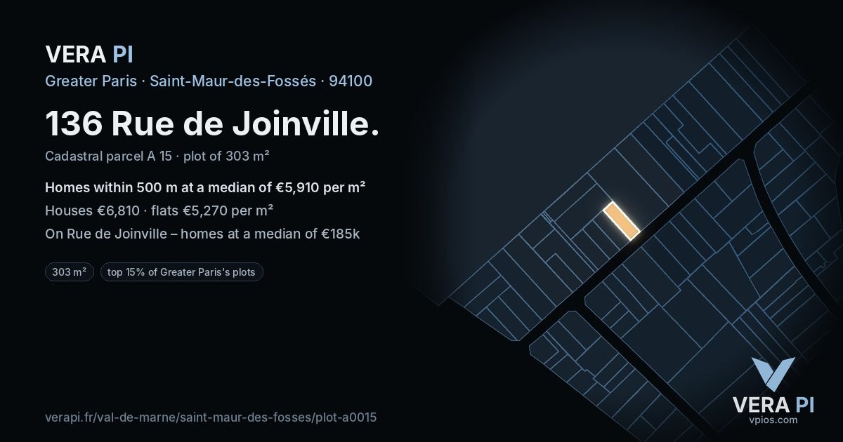 136 Rue de Joinville, Saint-Maur-des-Fossés at night – the plot lit, the parcels around coloured by the prices near them