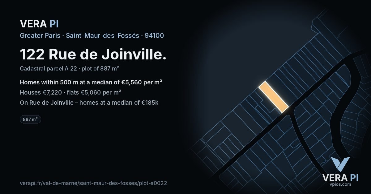 122 Rue de Joinville, Saint-Maur-des-Fossés at night – the plot lit, the parcels around coloured by the prices near them