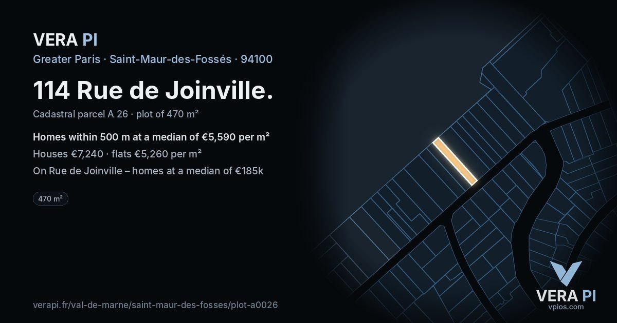 114 Rue de Joinville, Saint-Maur-des-Fossés at night – the plot lit, the parcels around coloured by the prices near them