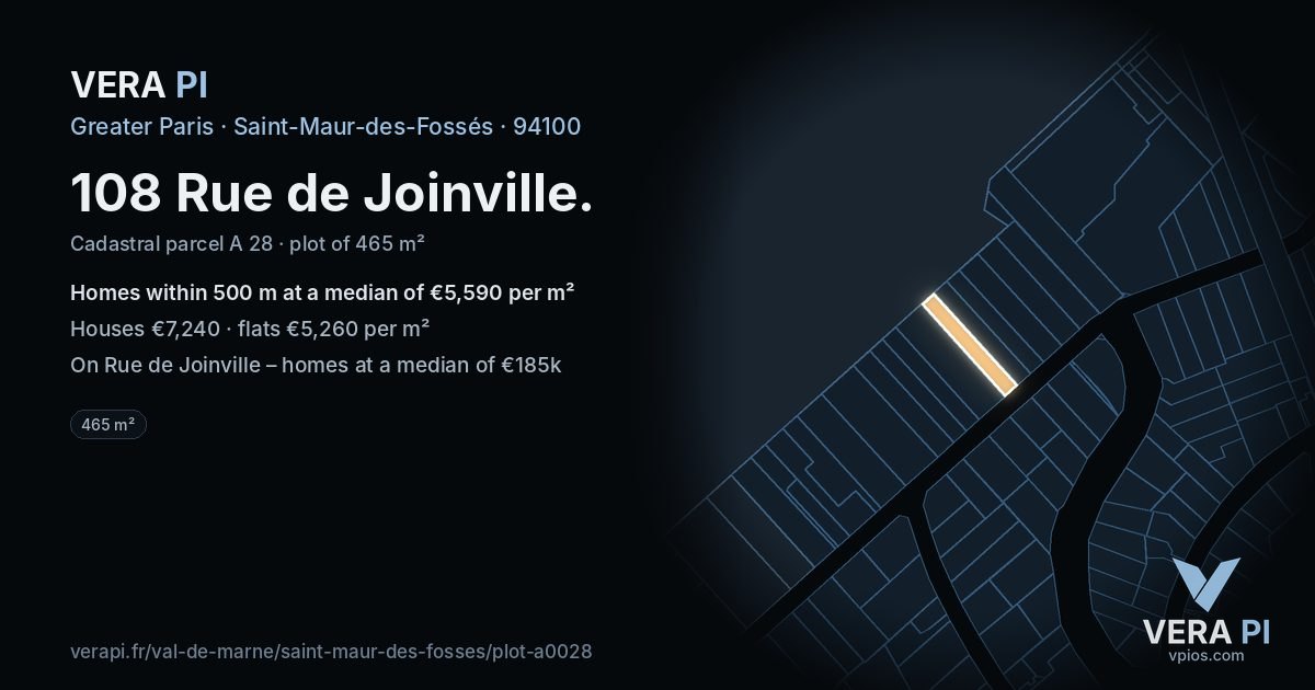 108 Rue de Joinville, Saint-Maur-des-Fossés at night – the plot lit, the parcels around coloured by the prices near them