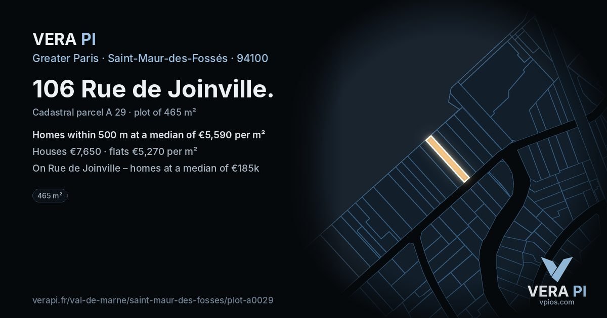 106 Rue de Joinville, Saint-Maur-des-Fossés at night – the plot lit, the parcels around coloured by the prices near them