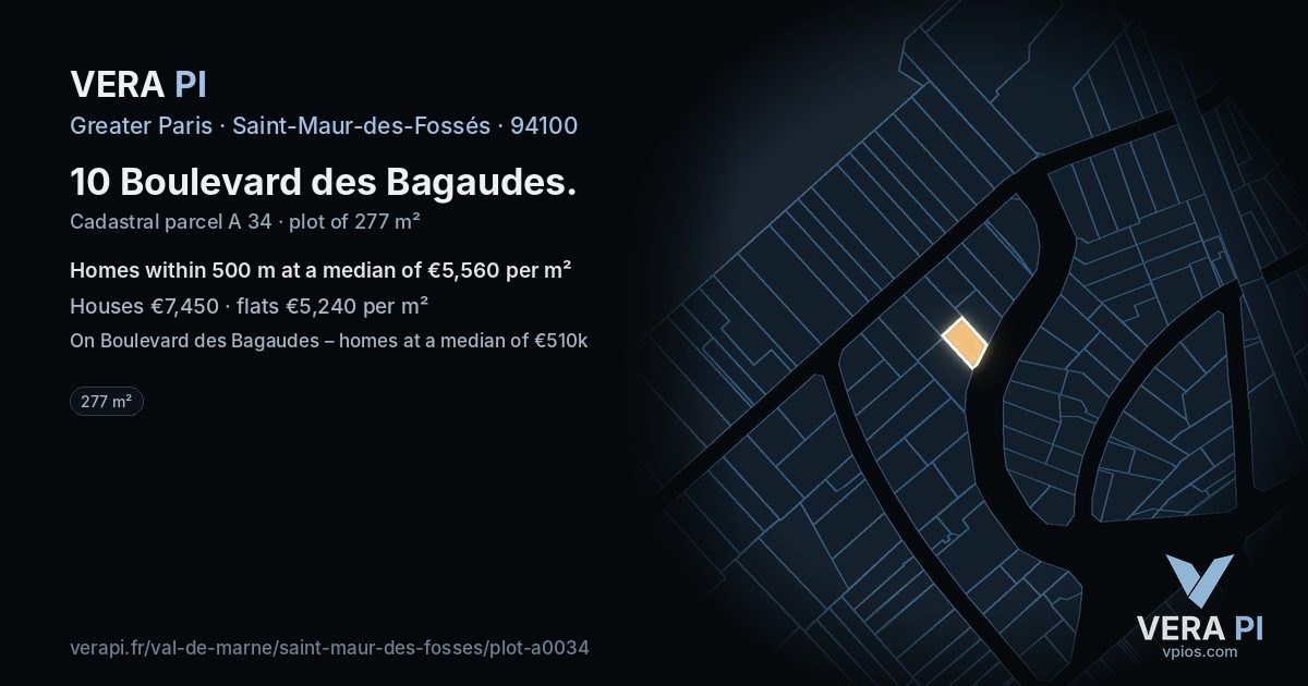 10 Boulevard des Bagaudes, Saint-Maur-des-Fossés at night – the plot lit, the parcels around coloured by the prices near them