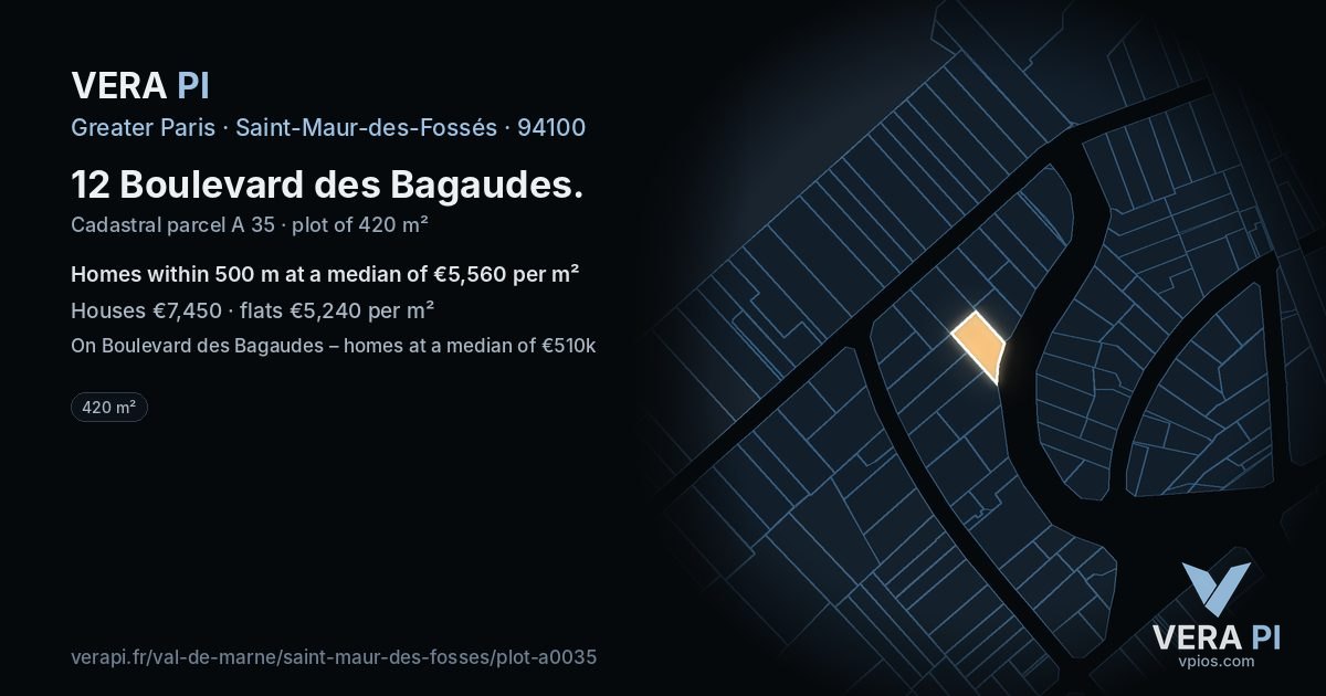 12 Boulevard des Bagaudes, Saint-Maur-des-Fossés at night – the plot lit, the parcels around coloured by the prices near them