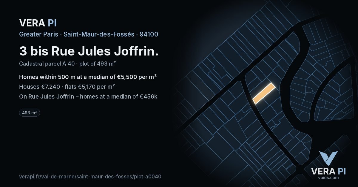 3 bis Rue Jules Joffrin, Saint-Maur-des-Fossés at night – the plot lit, the parcels around coloured by the prices near them